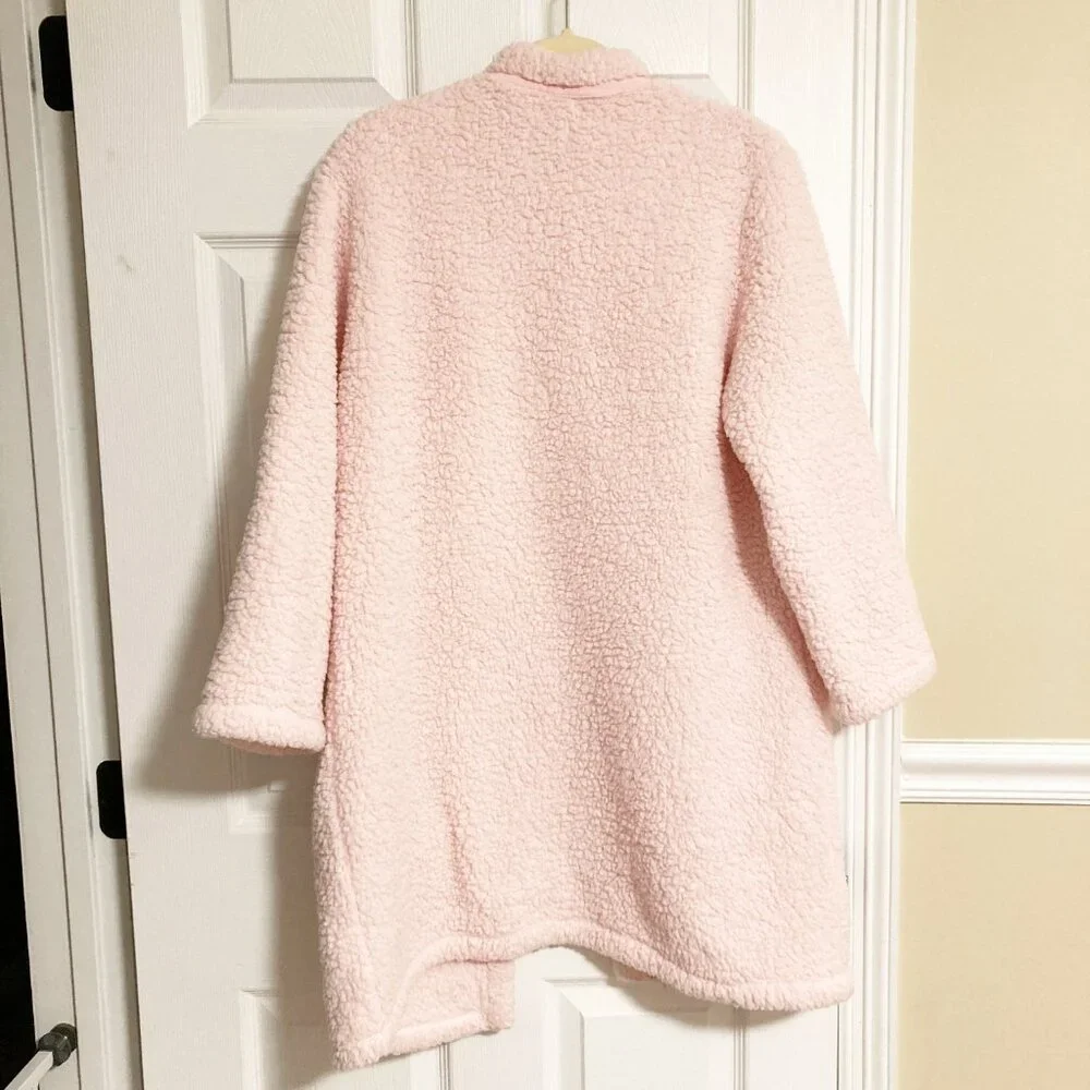 Kate Spade Blush Pink Plush High Pile Fleece Short Robe Gold Spade Logo XS/S